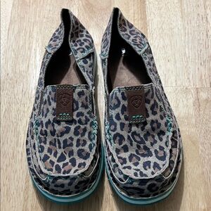 Ariat Leopard Print Moccasins with Teal Accents